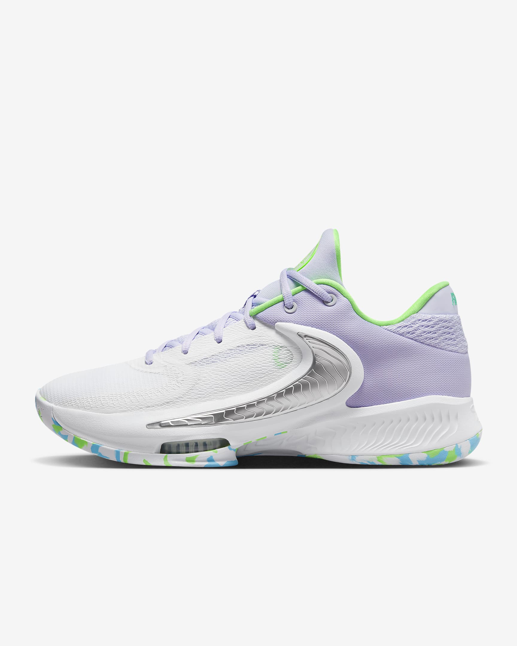 Giannis Freak 4 White/Black/Stadium Green/Oxygen Purple DJ6149-101