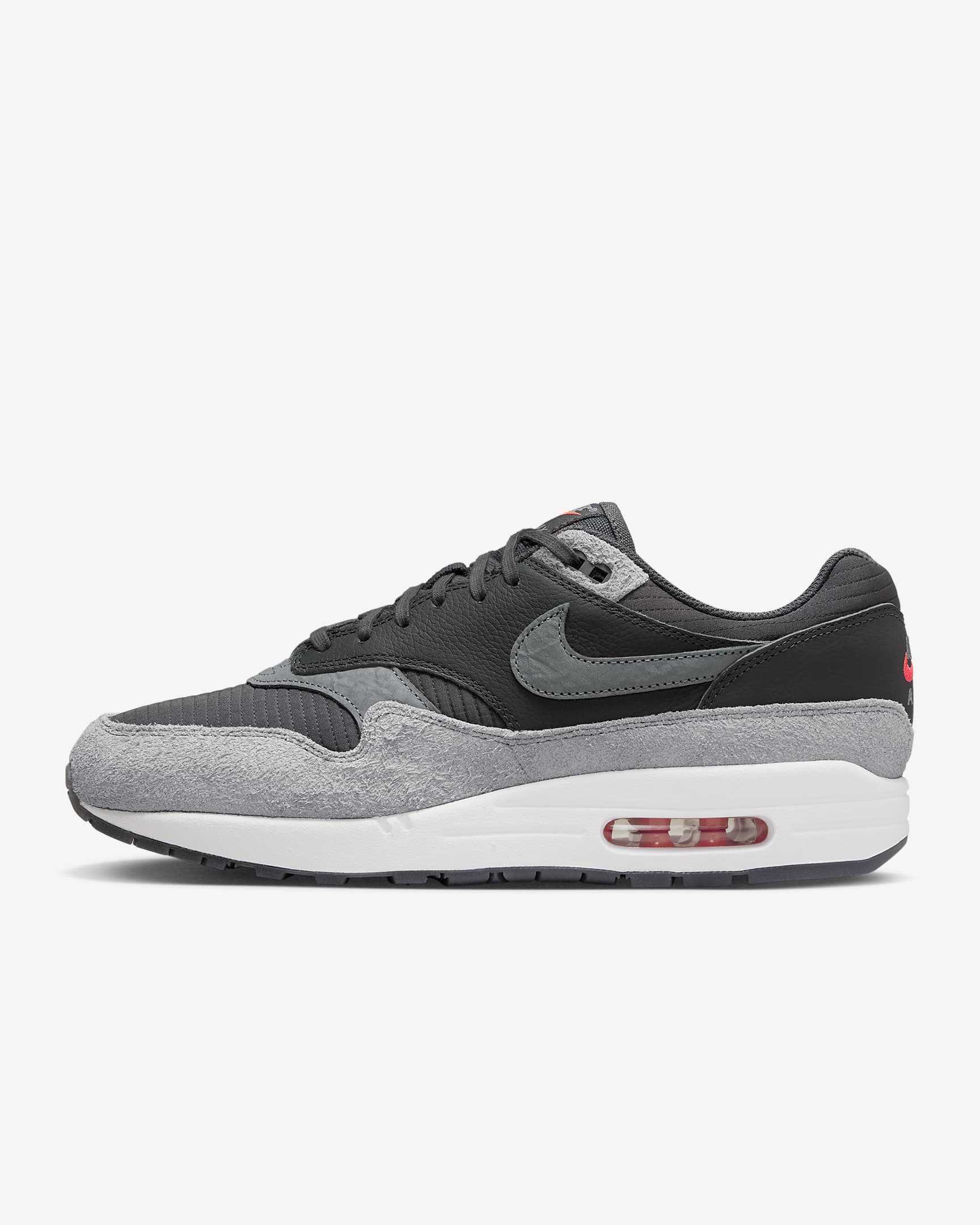 Nike Air Max 1 Premium Dark Smoke Grey/Flash Crimson/Summit White/Smoke Grey HJ9292-070